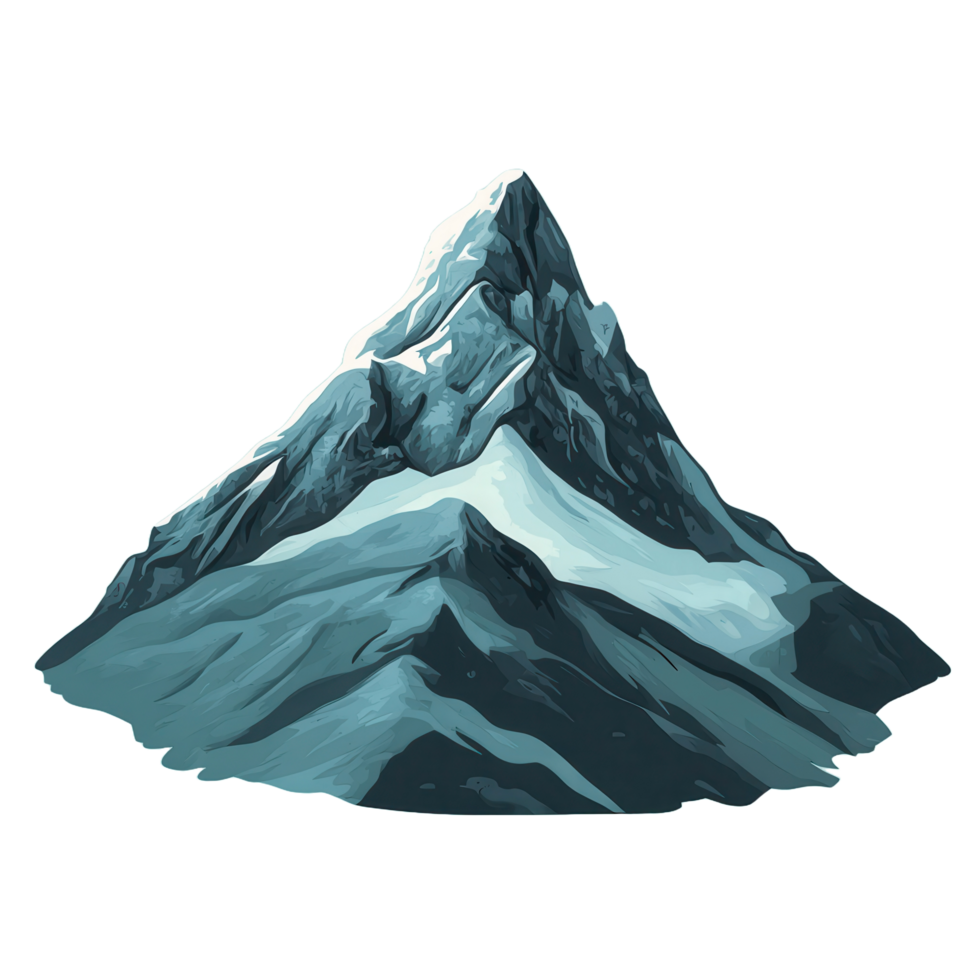 An illustrated mountain peak covered in snow and painted blue png