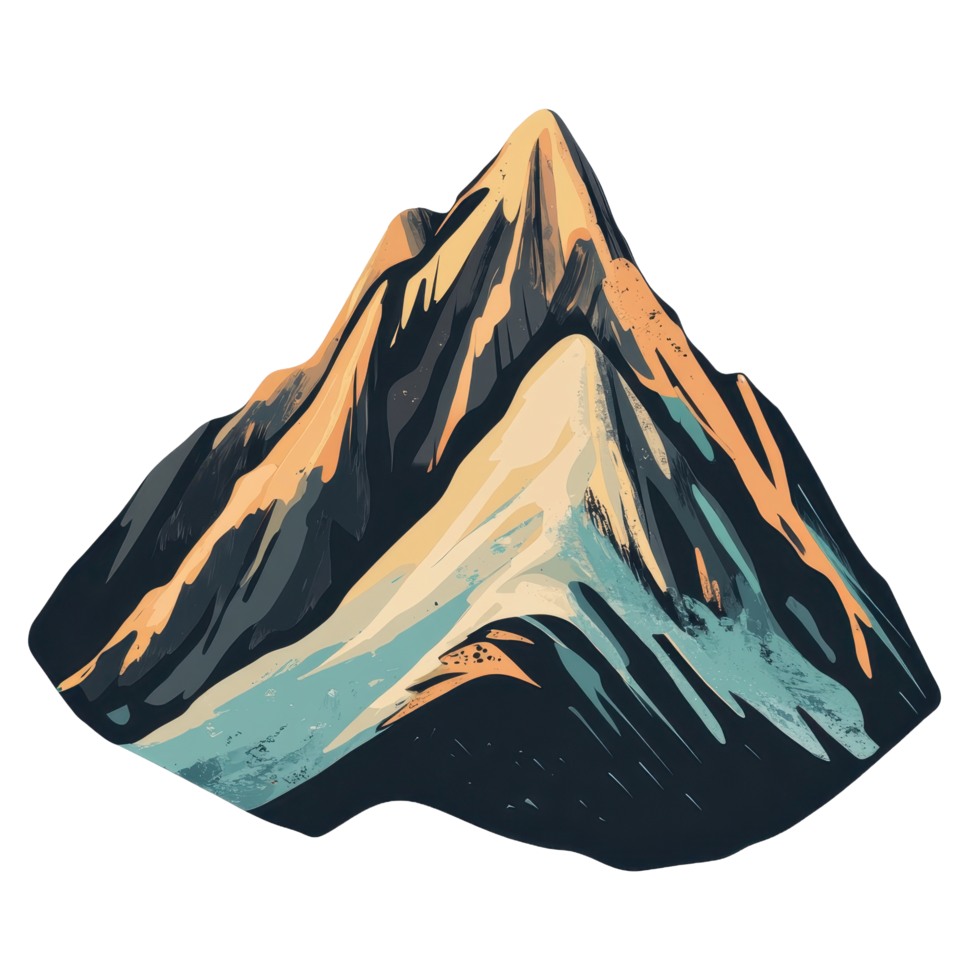 A vibrant stylized illustration depicting a craggy mountain range png