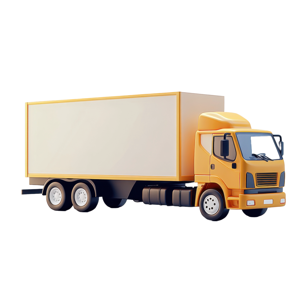 A bright yellow delivery truck transporting a cargo container on the road png