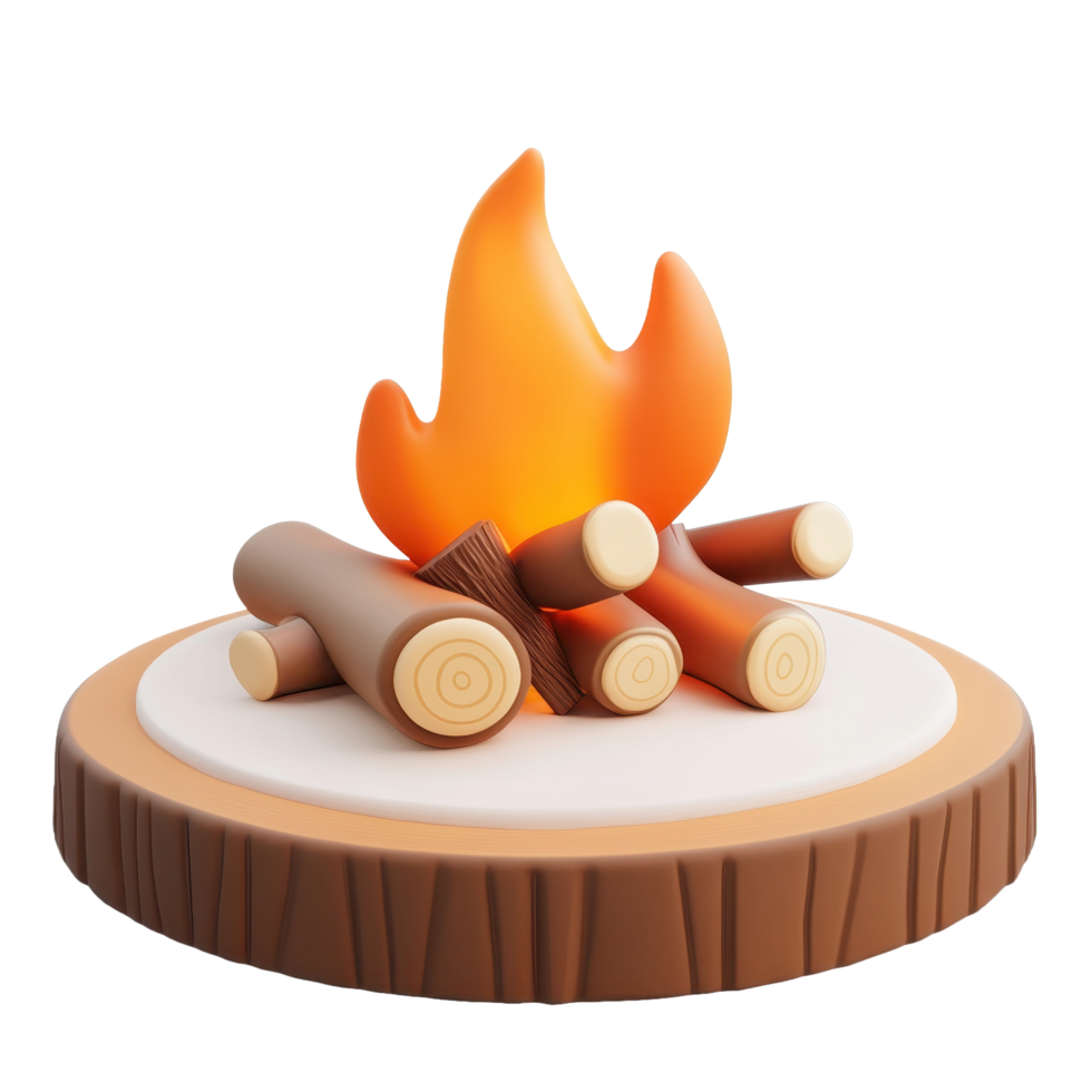 A stylized campfire with burning flames and stacked wooden logs png
