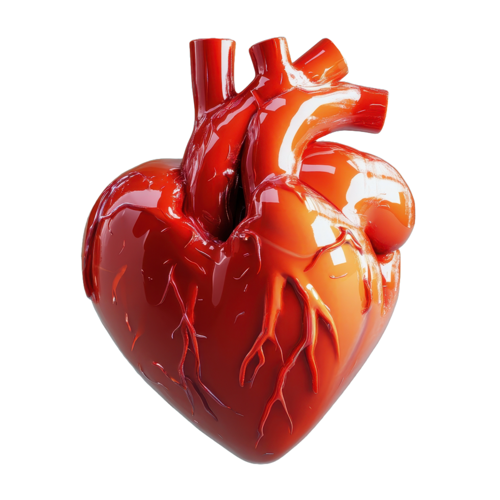 A glossy anatomical depiction of a human heart in red color png