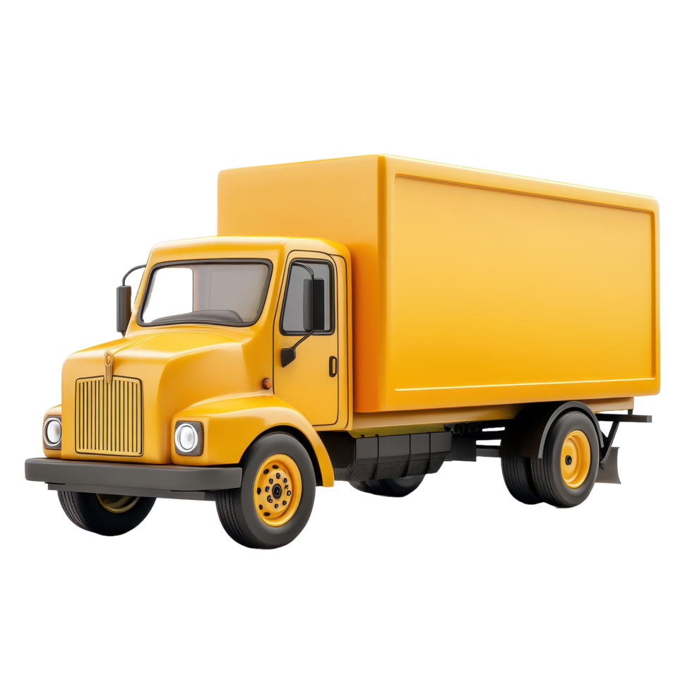 A bright yellow delivery truck is shown from the side png