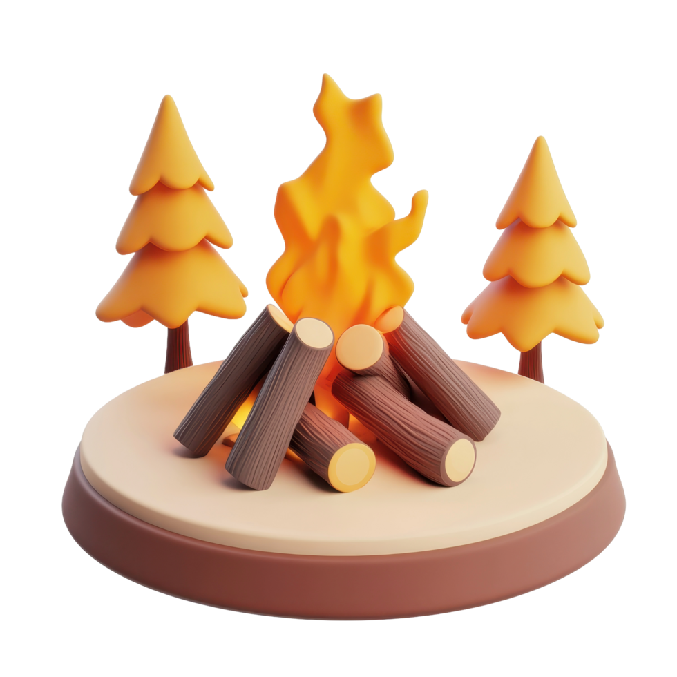A cartoon illustration featuring campfire flames and small evergreen trees png