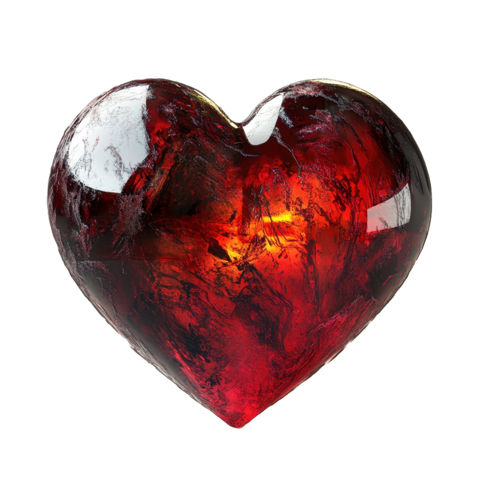 A translucent red heart rendered with light and reflection png