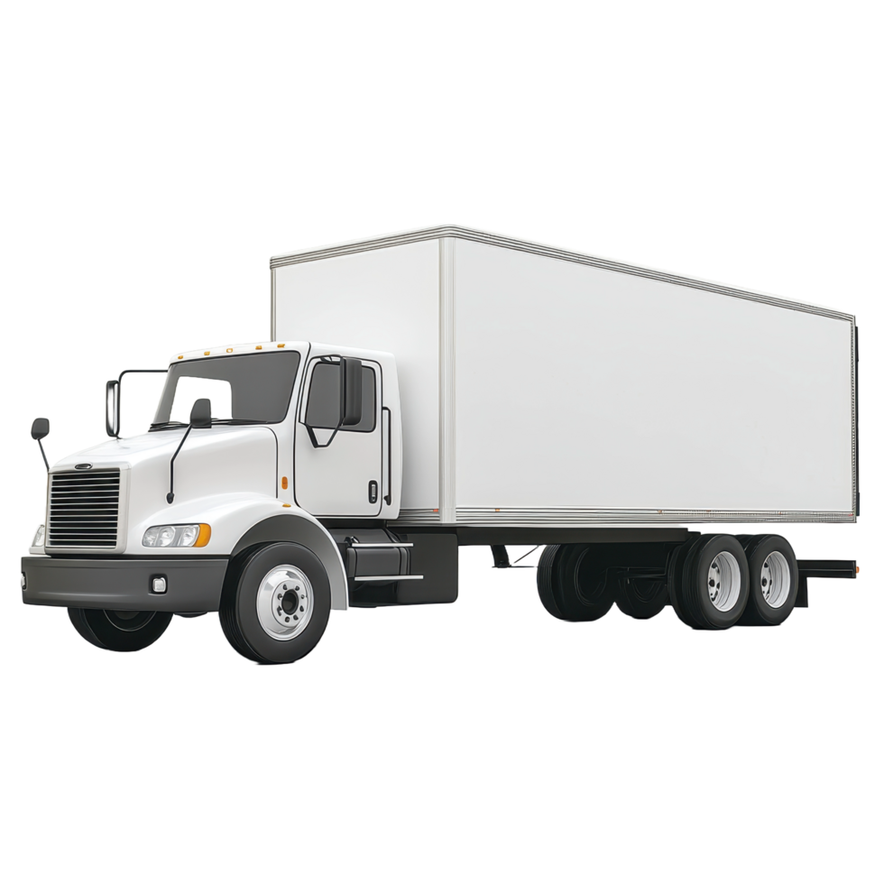 A Large White Commercial Box Truck with a Closed Cargo Area png