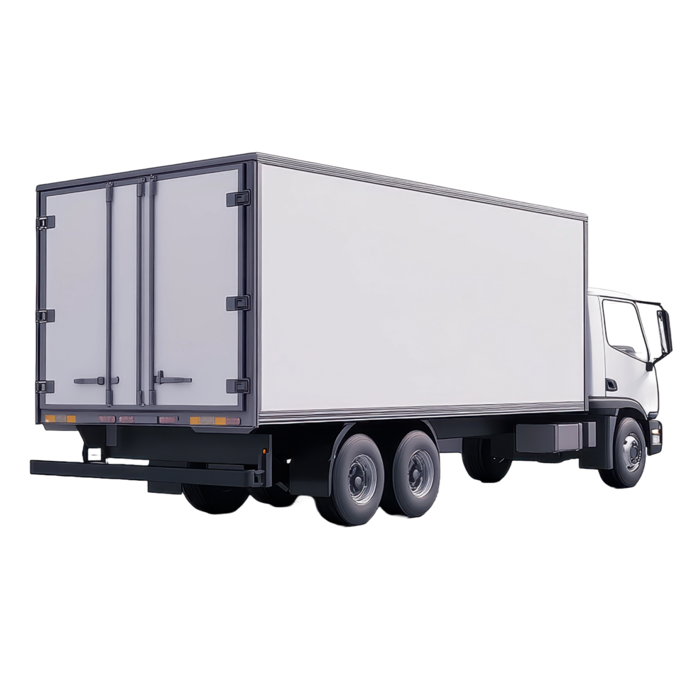 A white delivery box truck seen from a low angle png