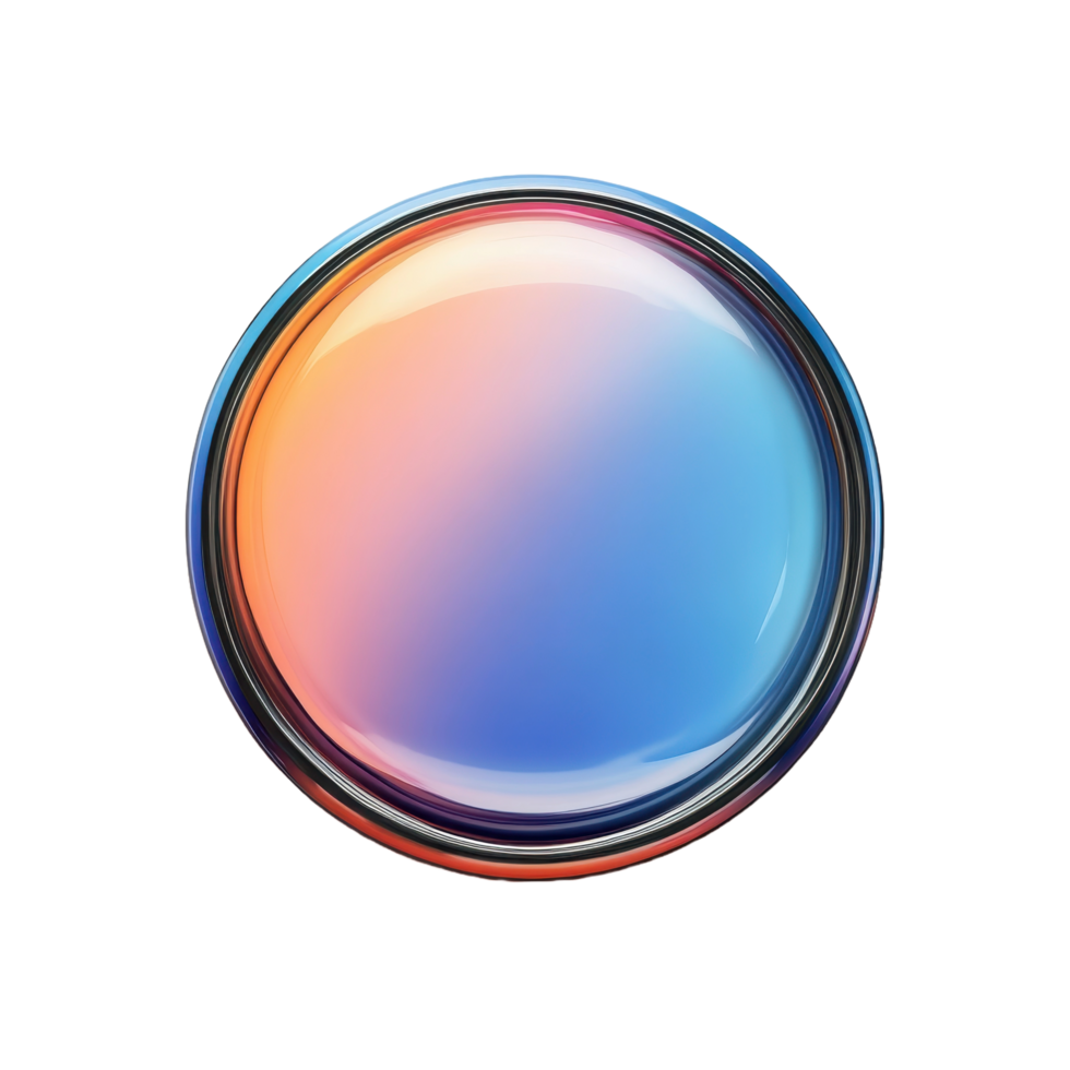 A shiny and colorful glass button on a black background png