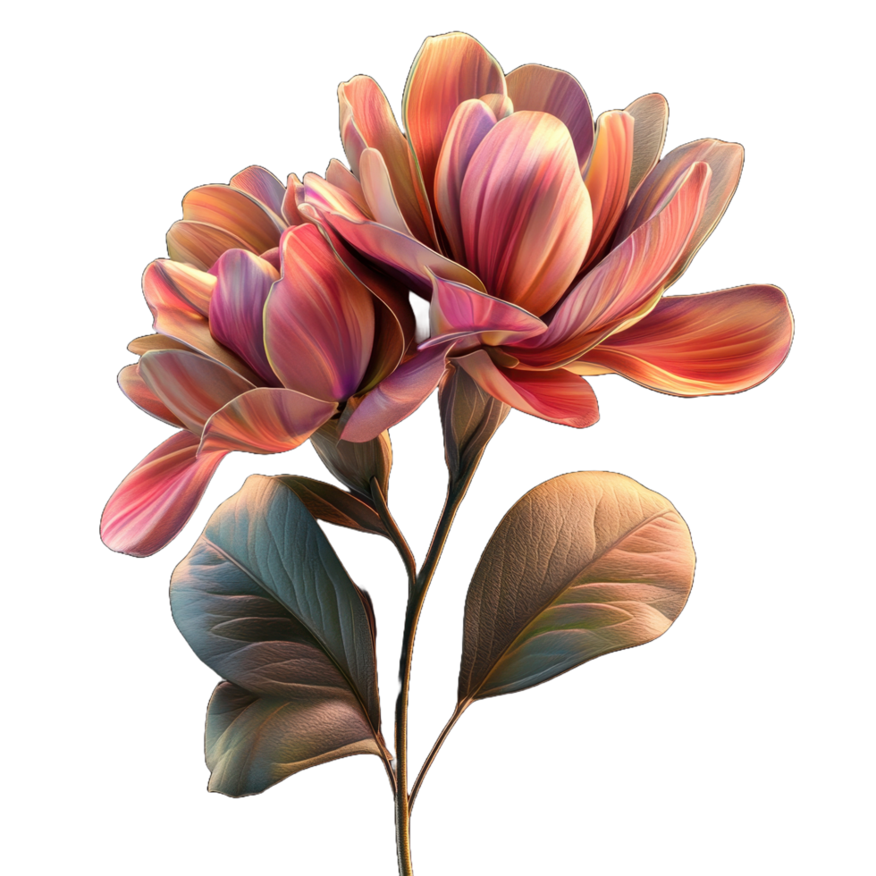 A beautiful digitally rendered flower with multiple detailed petals and leaves png