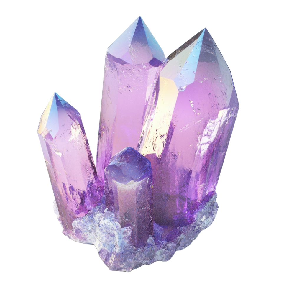 A beautiful group of naturally occurring crystals with various shades of purple png