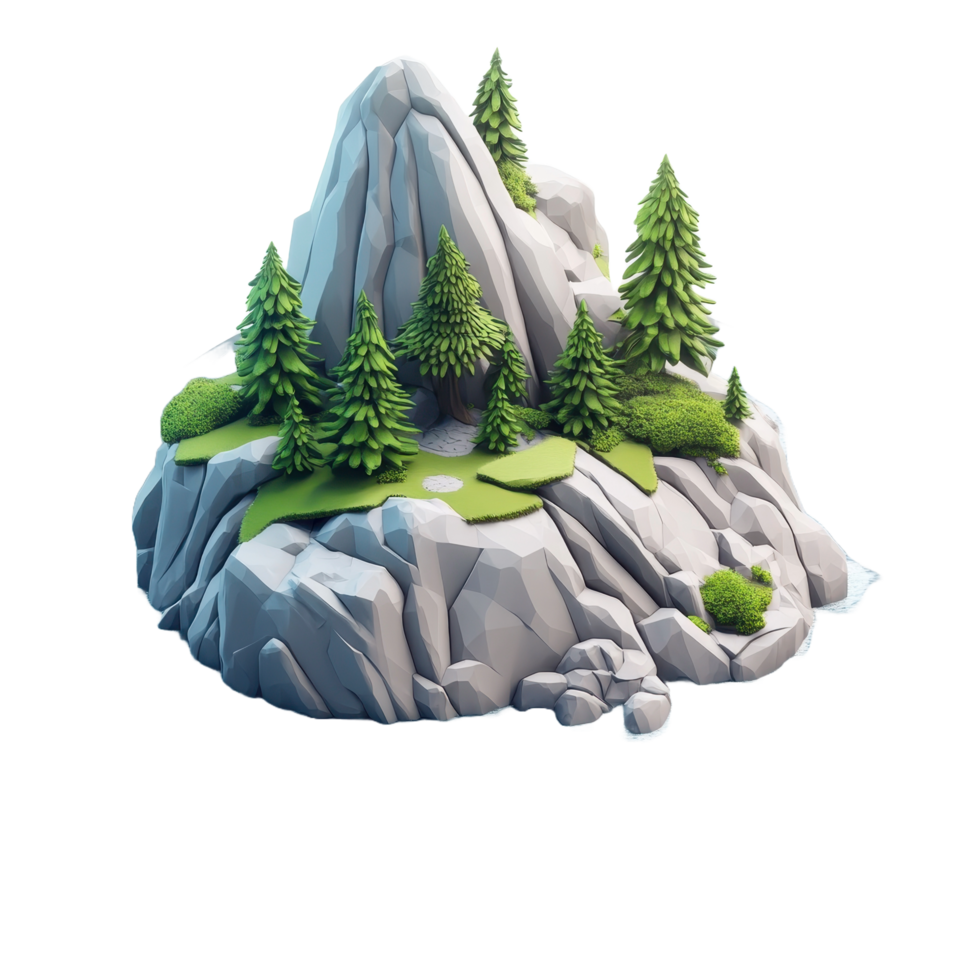 A stylized cartoon depiction of a mountain landscape with greenery png