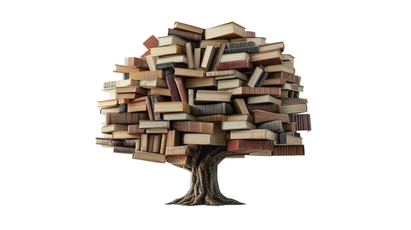A tree composed of many different colored and stacked books png