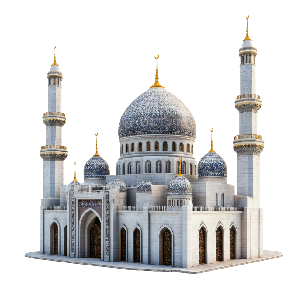 A detailed architectural rendering of a beautiful white mosque structure png