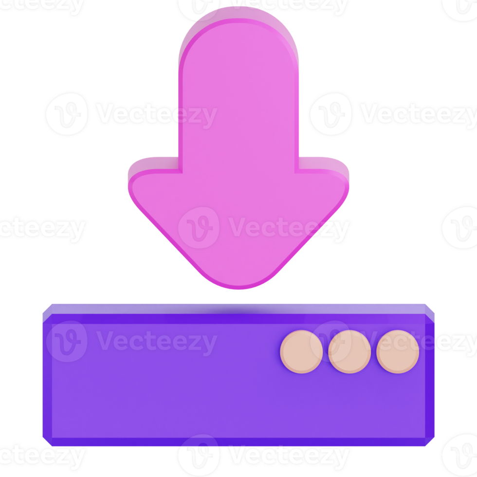 3D Download Icon with Arrow and Button Design png