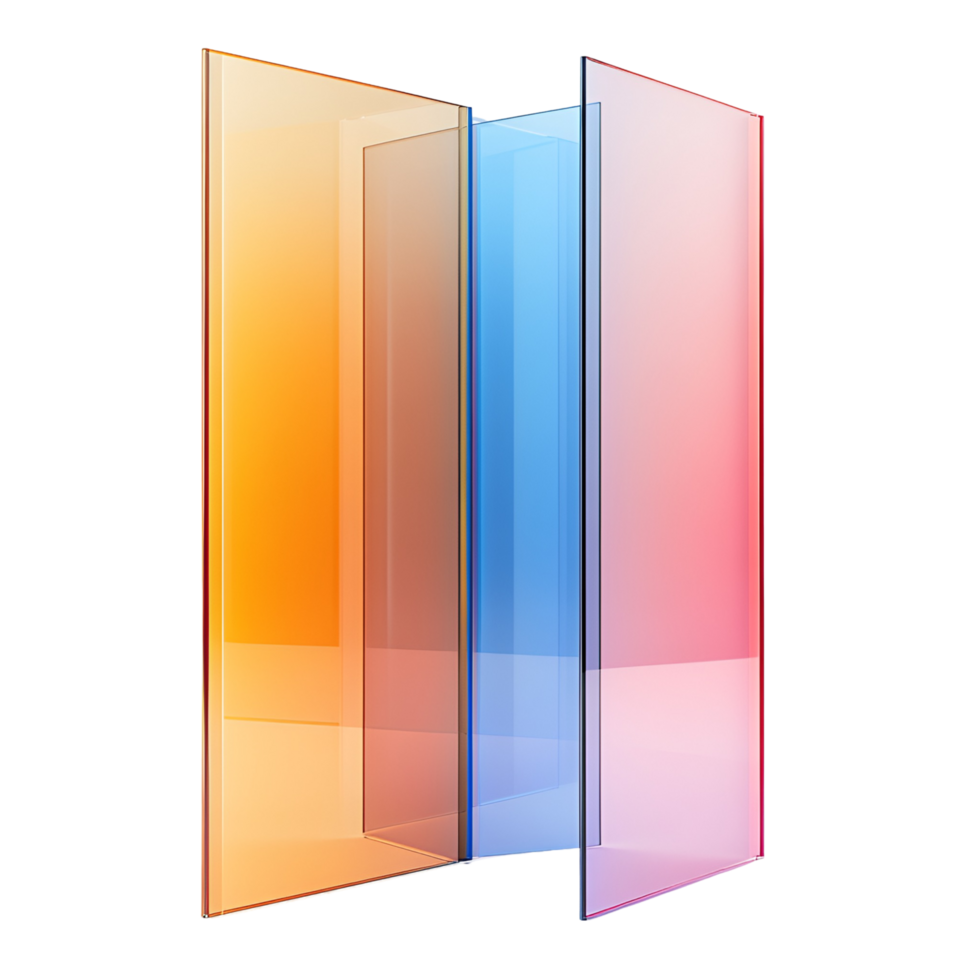 3D Transparent Glass Panel With Three Colors On Transparent Background png