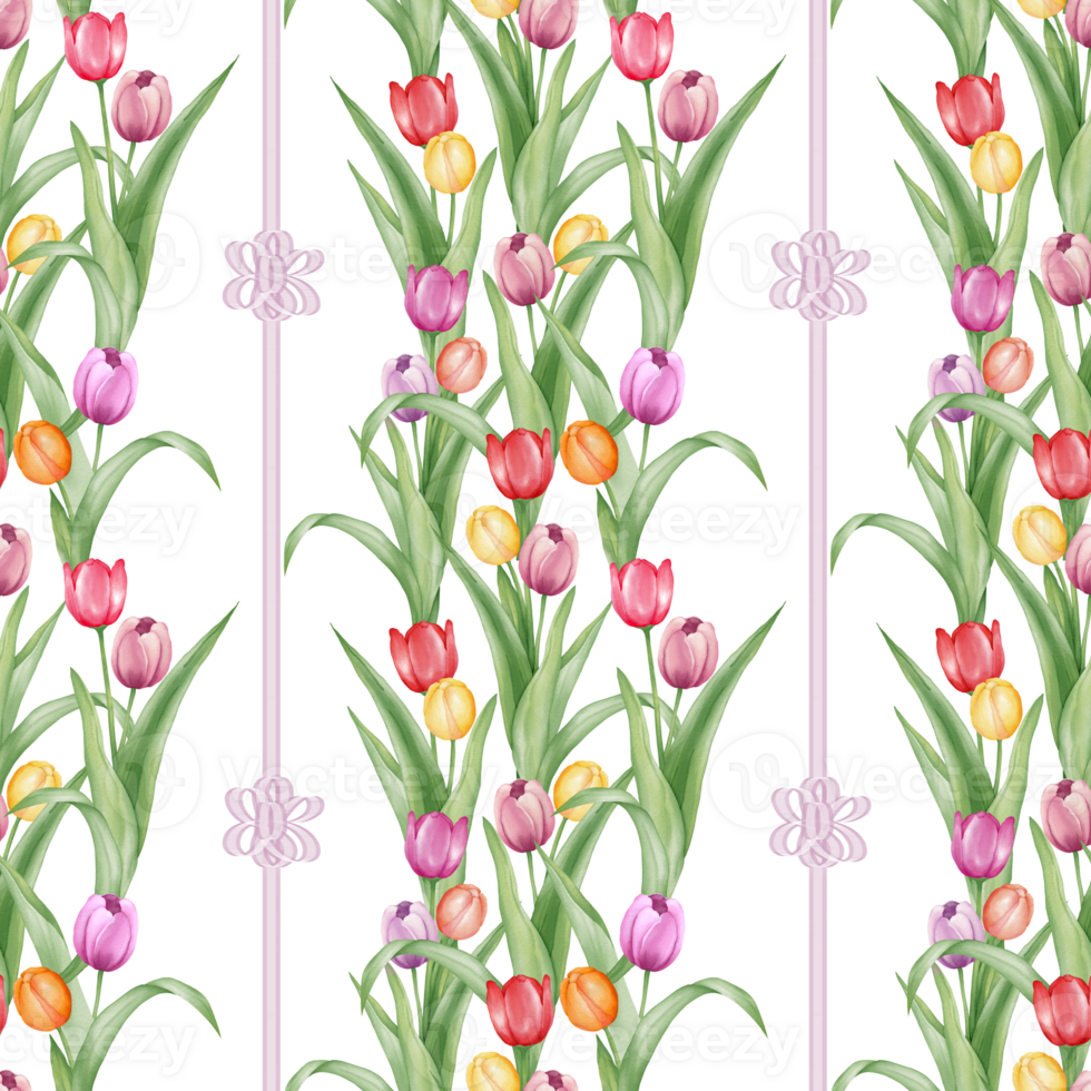 Small pattern of watercolor tulip and ribbon. Spring theme seamless pattern for paper, wallpaper, fabric or textile. png