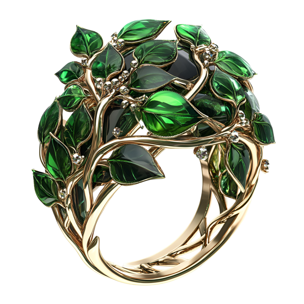 3D Luxury Gold Chain With Green Leaf Charm On Transparent Background png
