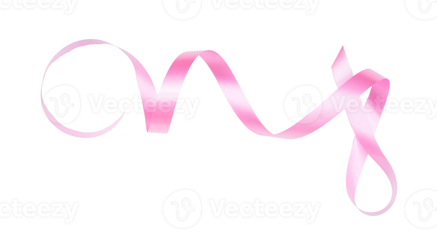 Pink curly ribbon as symbol of breast cancer awareness isolated on transparent background png