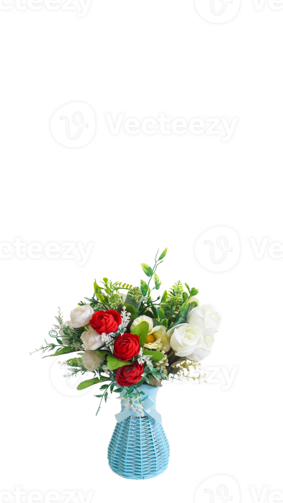 Artificial flowers arrangement in vase isolated on transparent background png