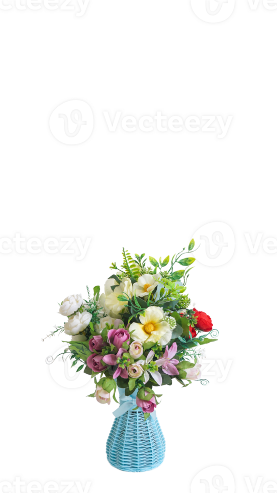 Beautiful artificial flowers arrangement in vase isolated on transparent background png