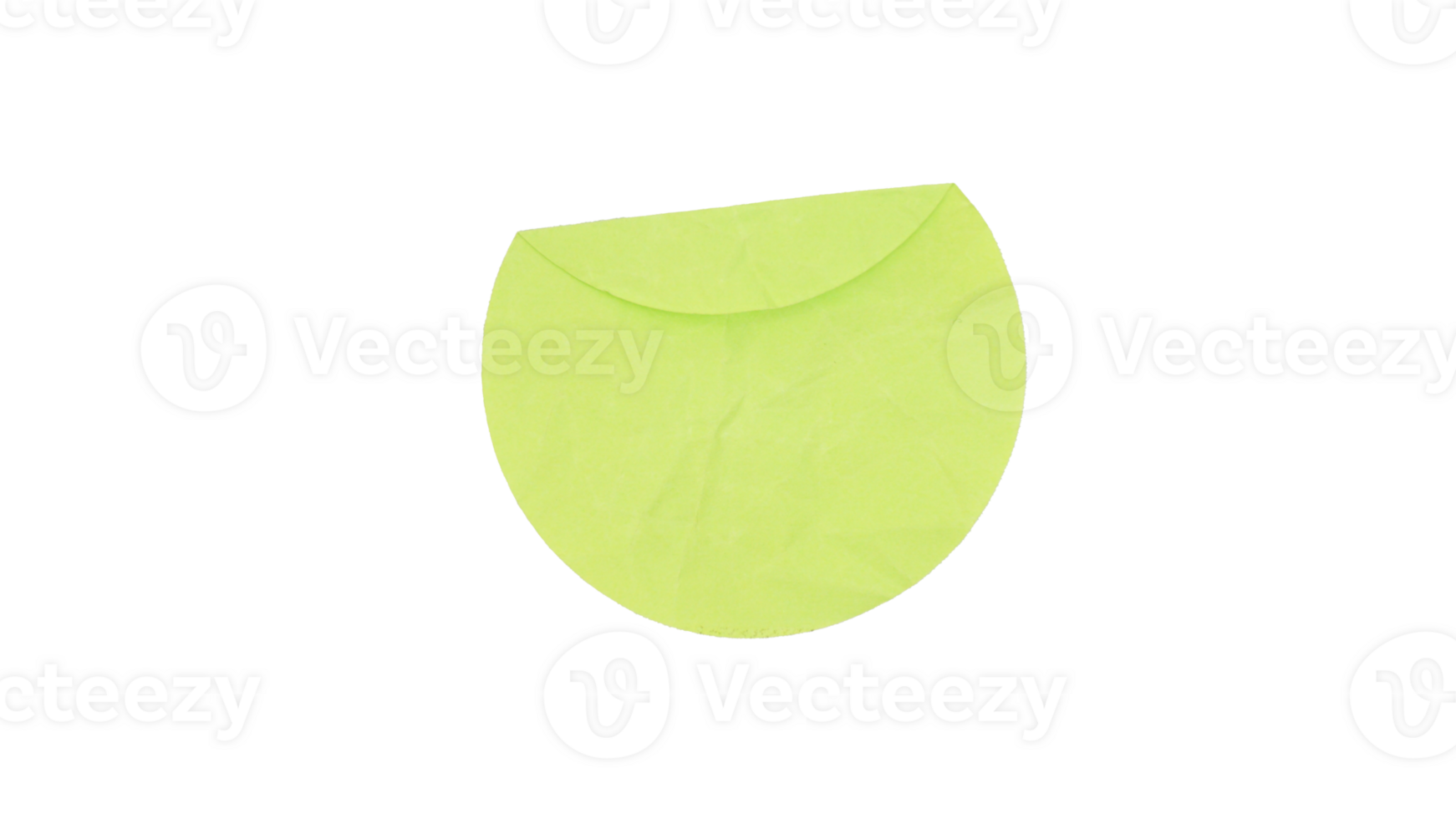 Crumpled empty green circle adhesive paper label isolated on transparent background png