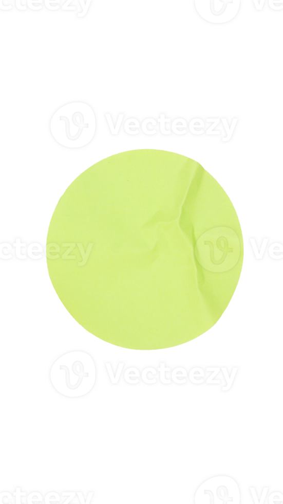 Crumpled round green paper sticker label with blank space isolated on transparent background png