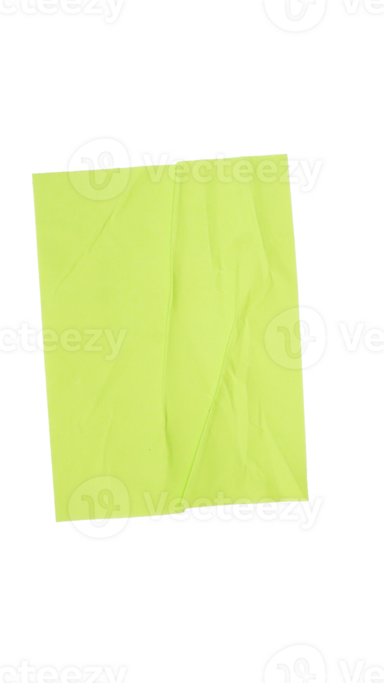 Crumpled green paper sticker label mockup isolated on transparent background png
