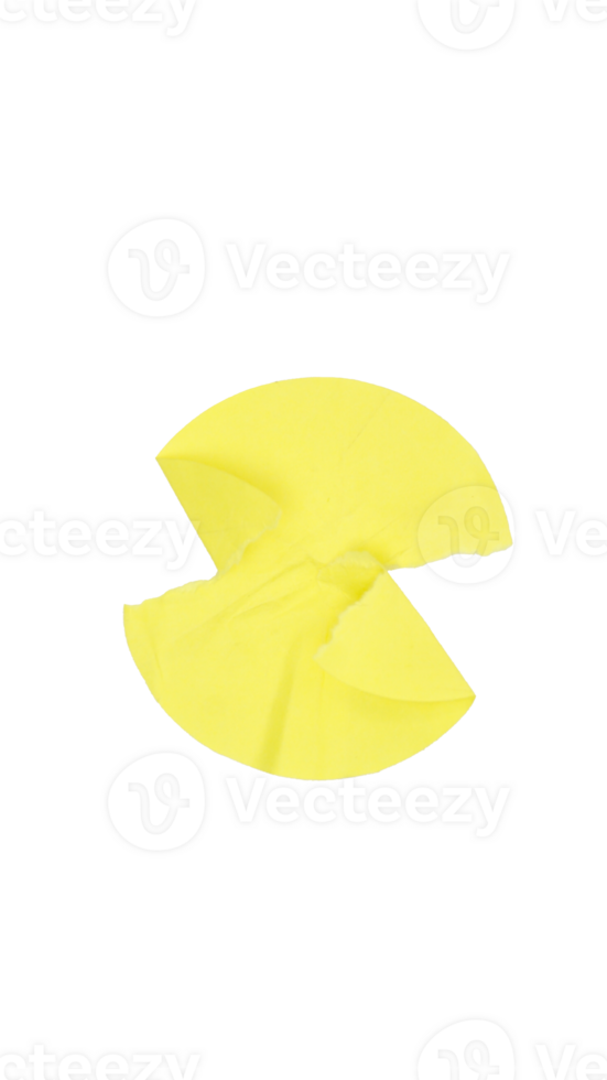 Wrinkled bright yellow round paper sticker label isolated on transparent background png