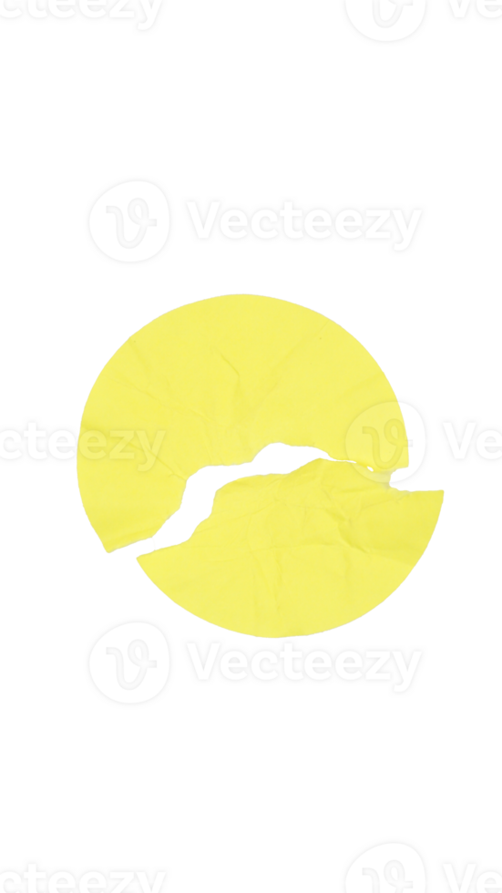 Matte bright yellow circular paper sticker label isolated on transparent background png
