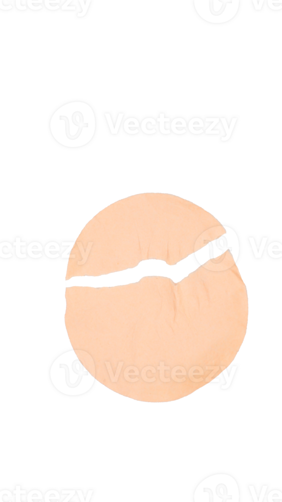 Crumpled simple peach colored circular paper sticker tag isolated on transparent background png