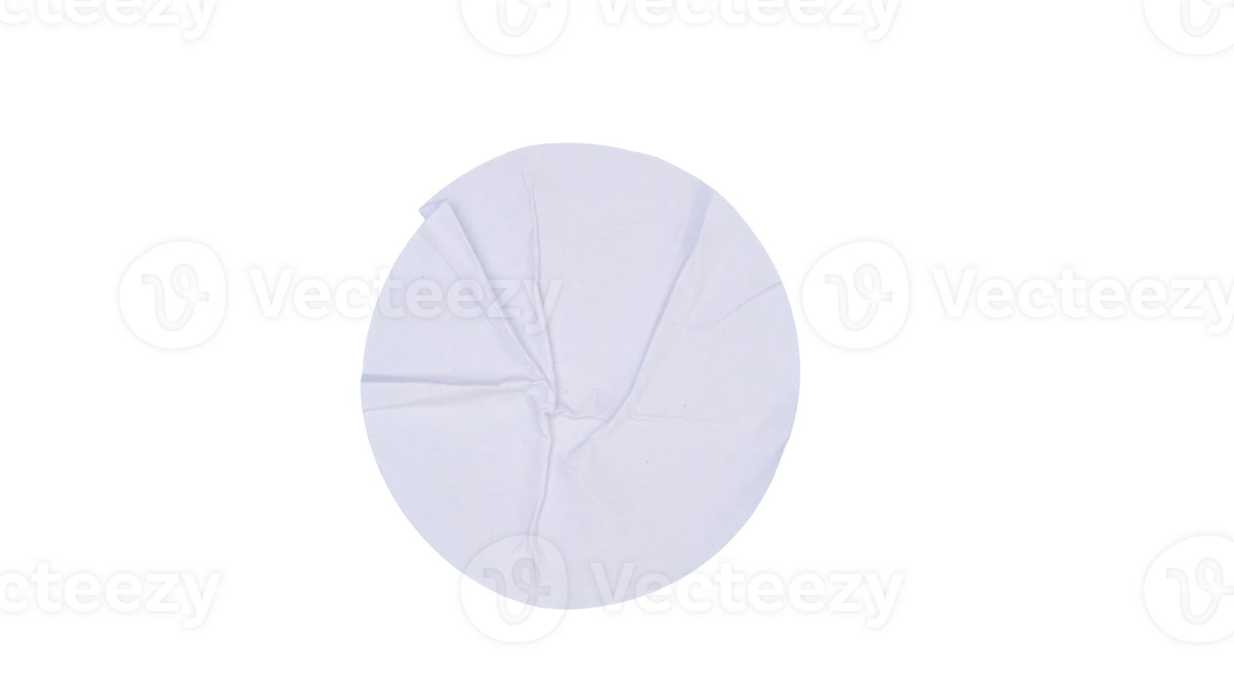 Crumpled plain white round paper sticker label isolated on transparent background png