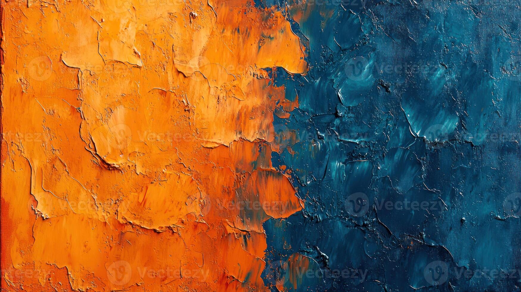Abstract painting, vibrant orange and deep blue photo