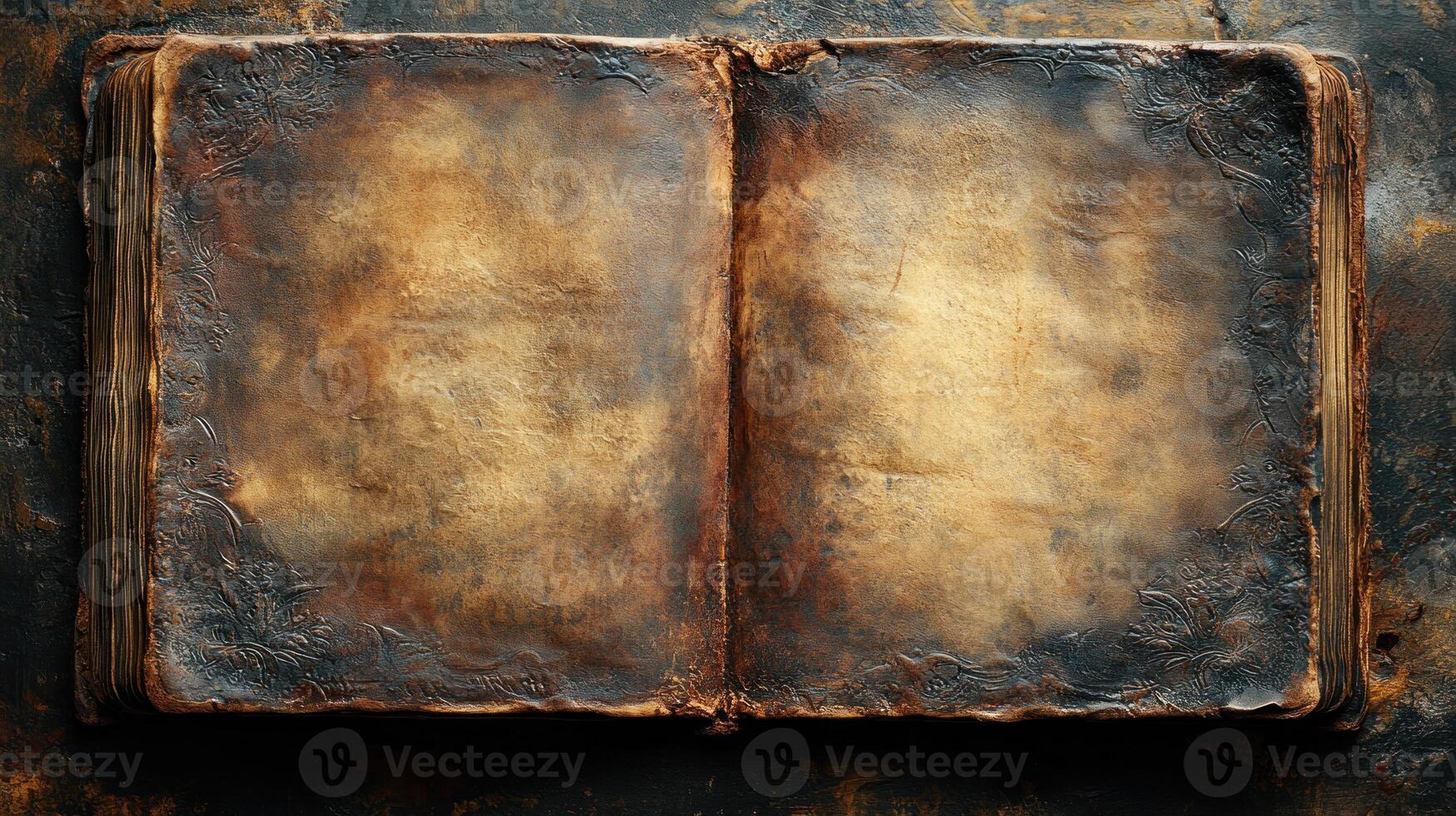 Aged, Open Book on Dark Surface photo