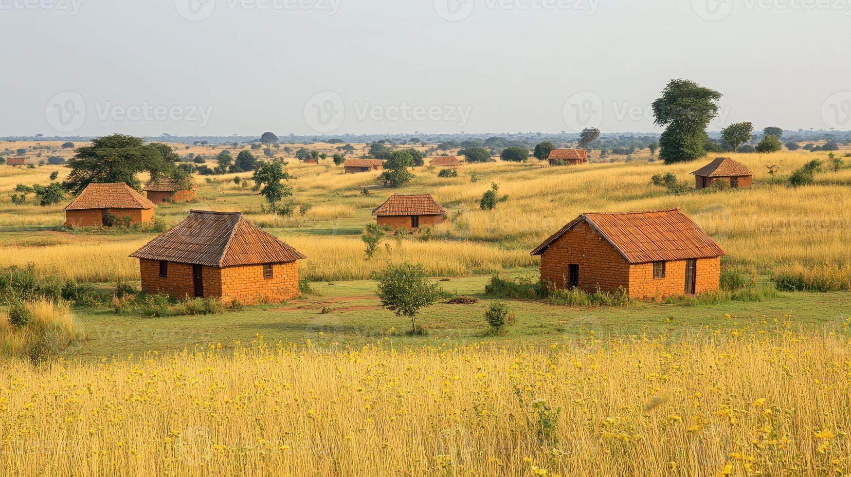 African Village Homes in Golden Savanna photo