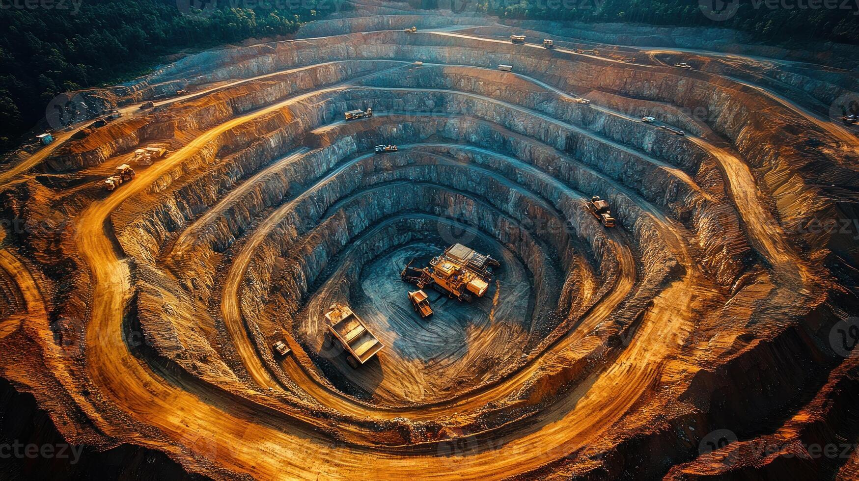Aerial View of Open-Pit Mine at Sunrise photo