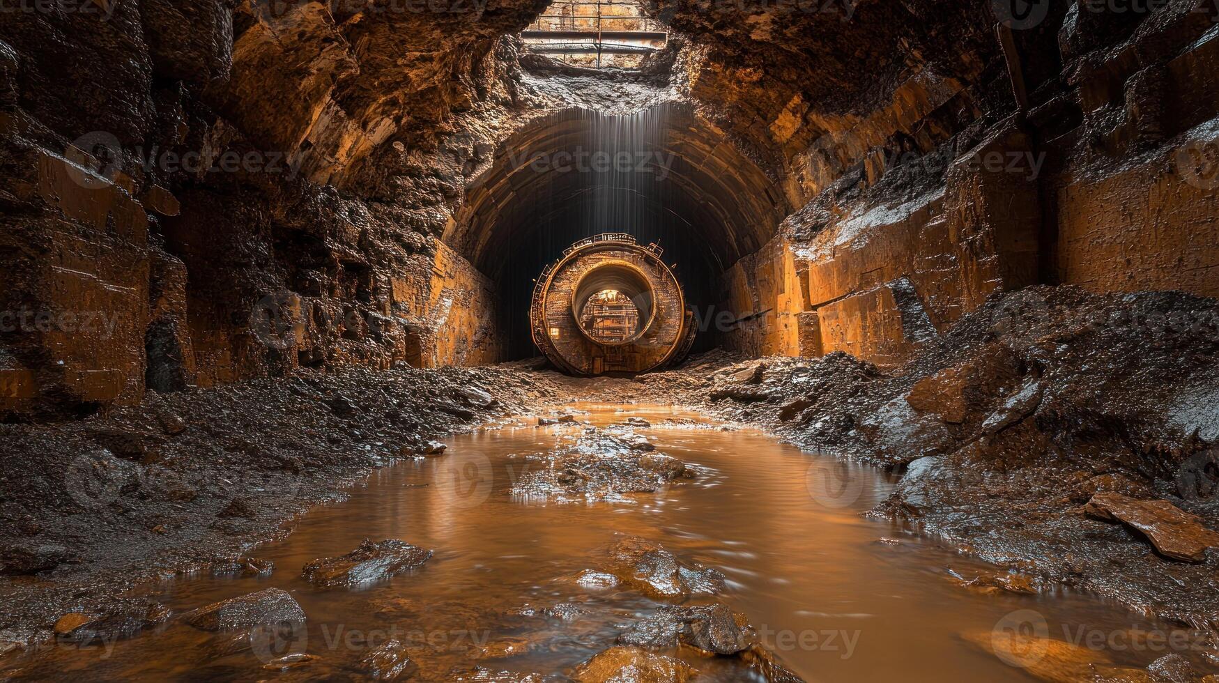 Abandoned Tunnel Interior, Water Flowing photo