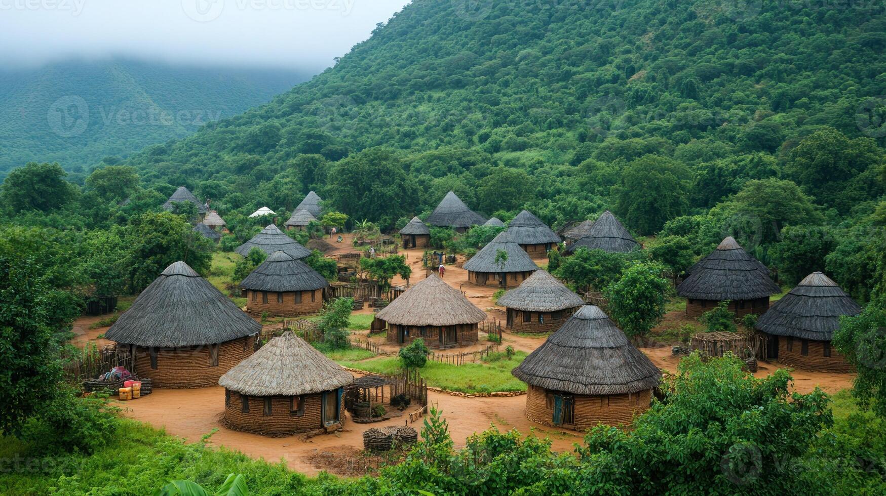 African Village Homes in Lush Mountain Valley photo