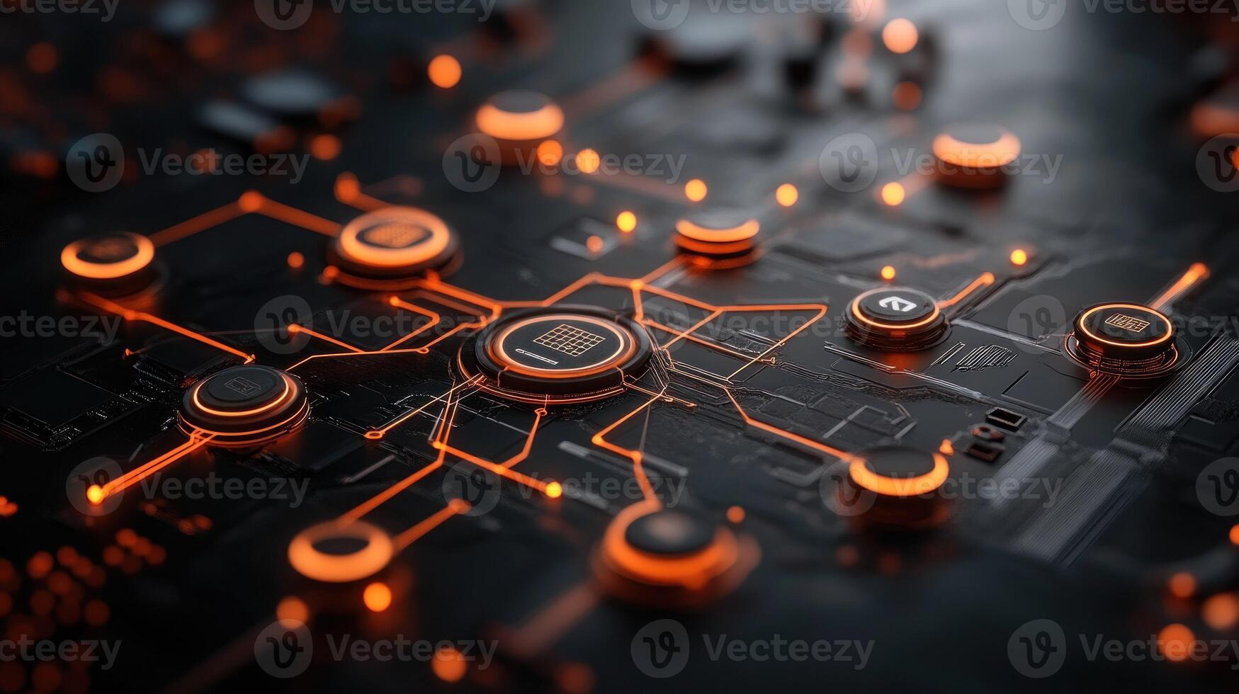 Advanced Circuit Network with Orange Glow photo