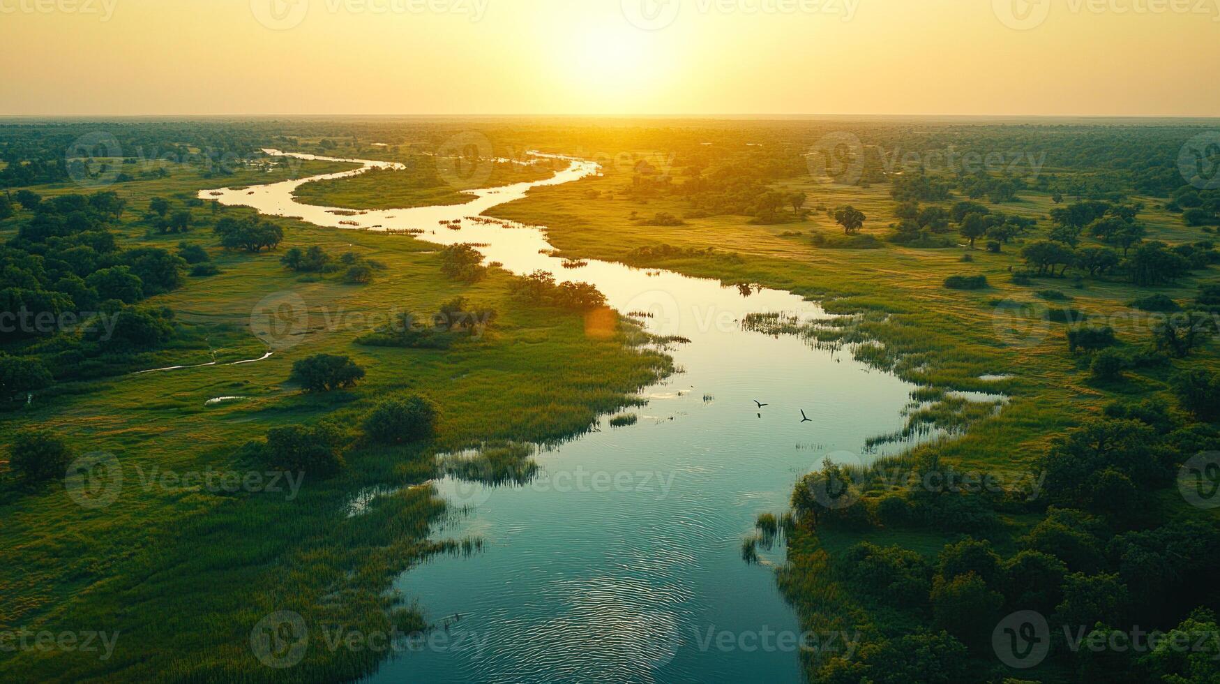 Aerial Sunset View of Okavango River photo
