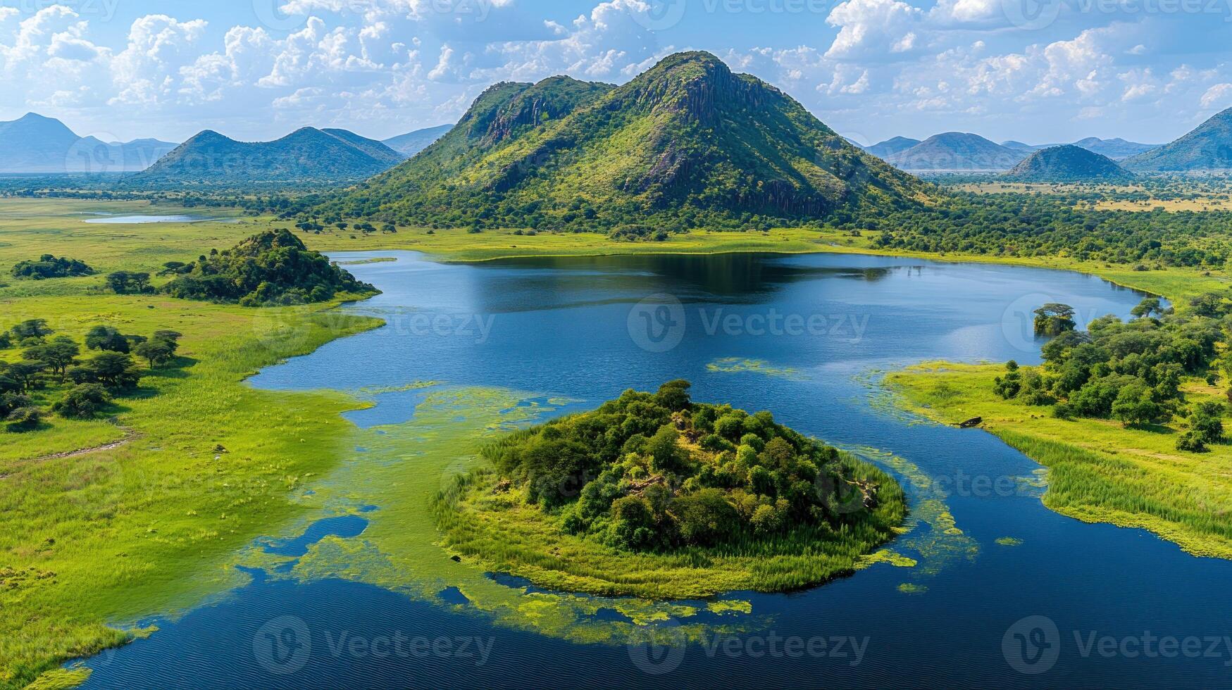 African Lake Panorama with Island photo