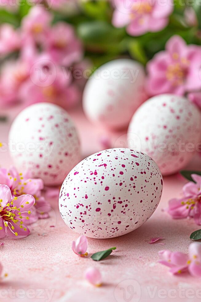 Easter eggs with pink flowers photo