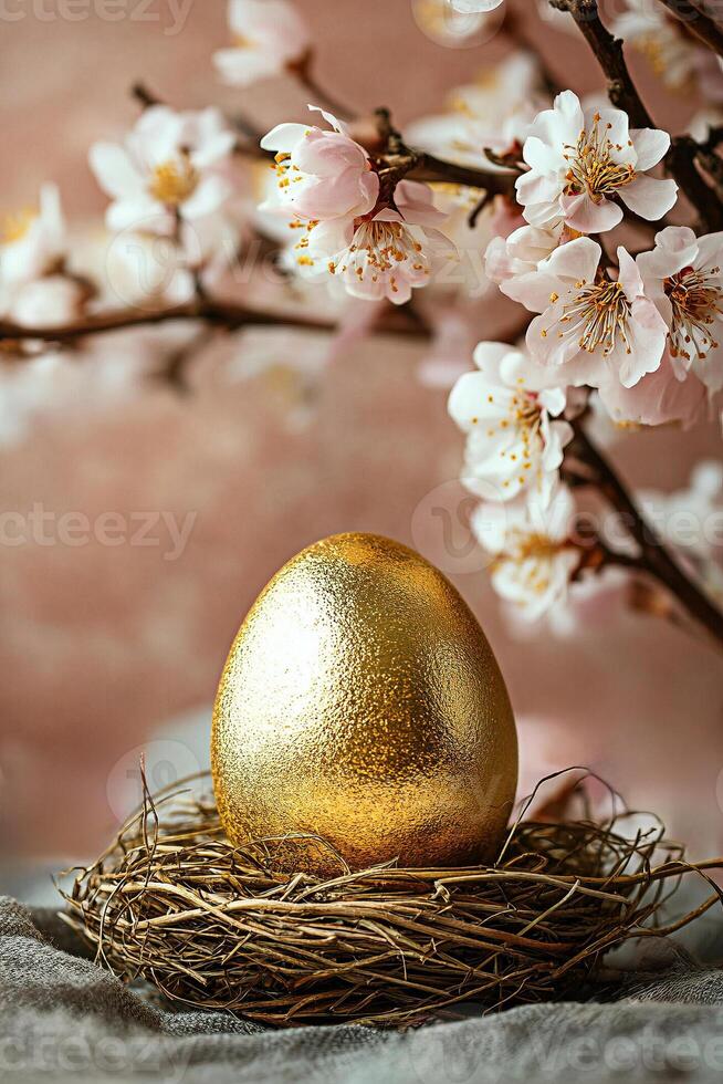 A gold egg in a nest photo