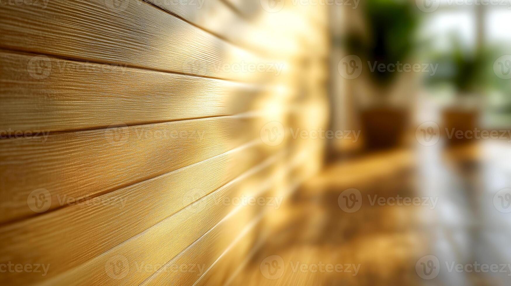 Golden sunlight reflects on textured wooden walls, enhancing a warm and inviting home atmosphere. Soft light cascades over the textured wooden walls creating a warm ambiance in a cozy living space photo