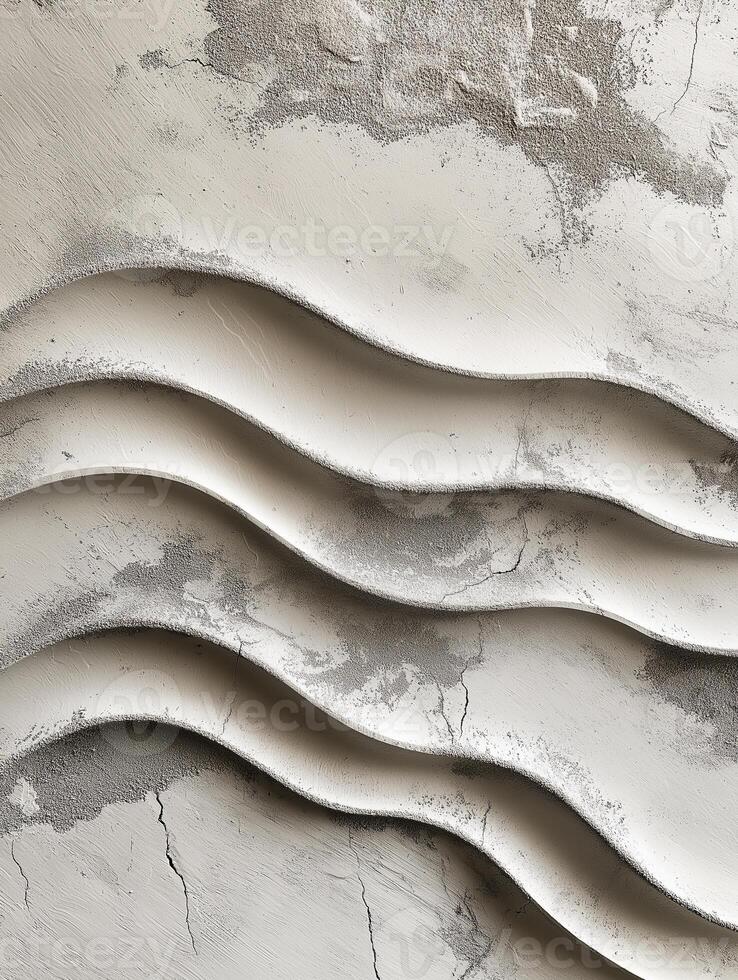 Home textures featuring flowing waves in a minimalist design with light and shadow contrasts. Textured wall display highlighting flowing waves with a blend of gray and white tones photo