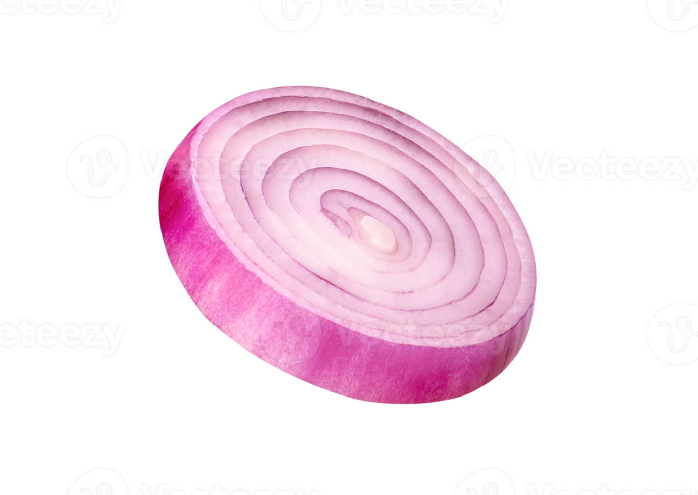 Fresh red or purple onion bulb in slice in circle shape isolated with clipping path in file format png