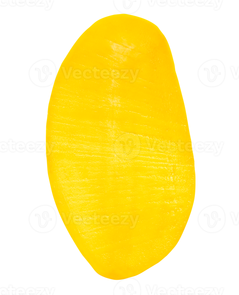 A vertical half of ripe yellow mango fruit isolated with clipping path in file format png