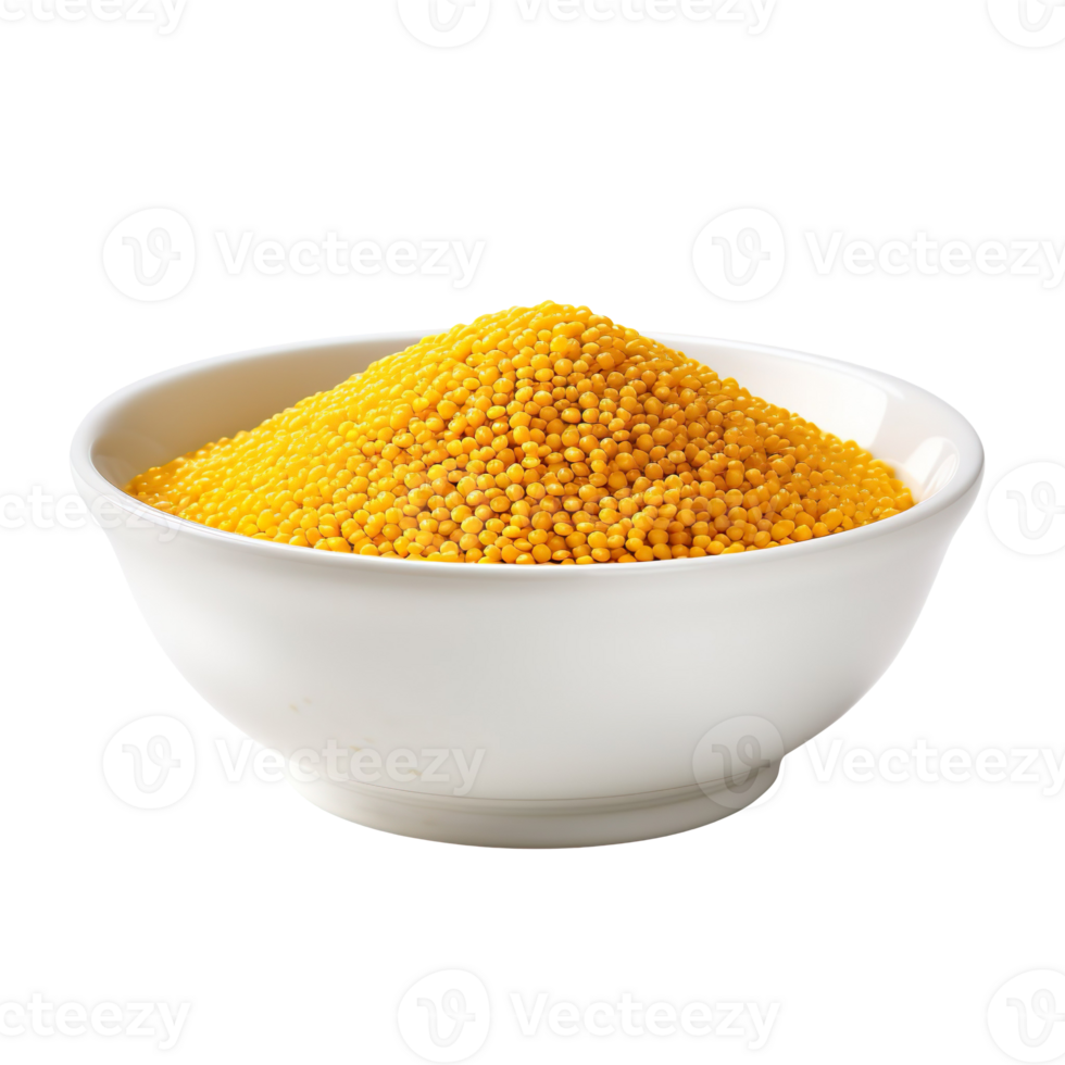 Mustard in white bowl isolated on transparent background png