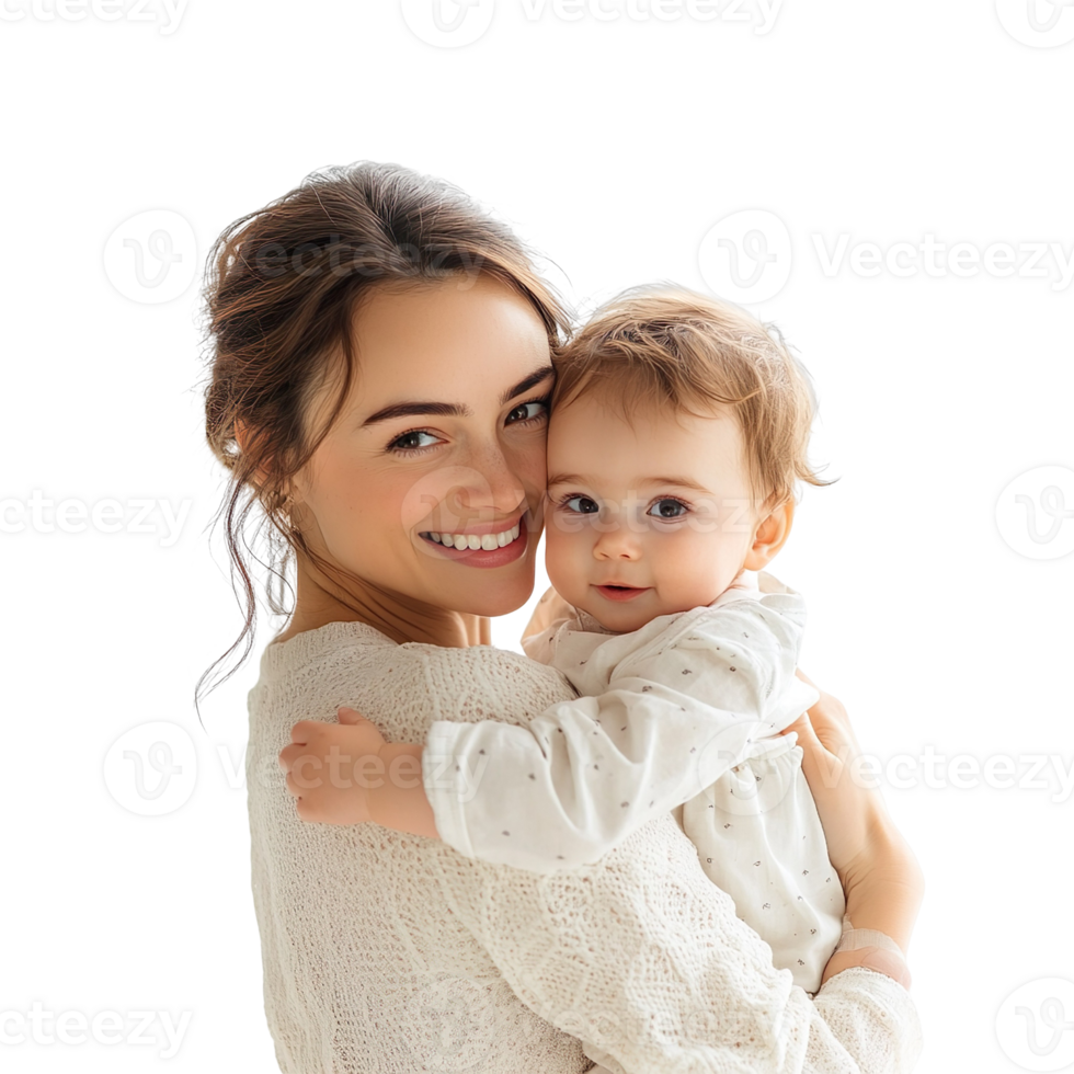 Mother hugging newborn baby isolated on transparent background png