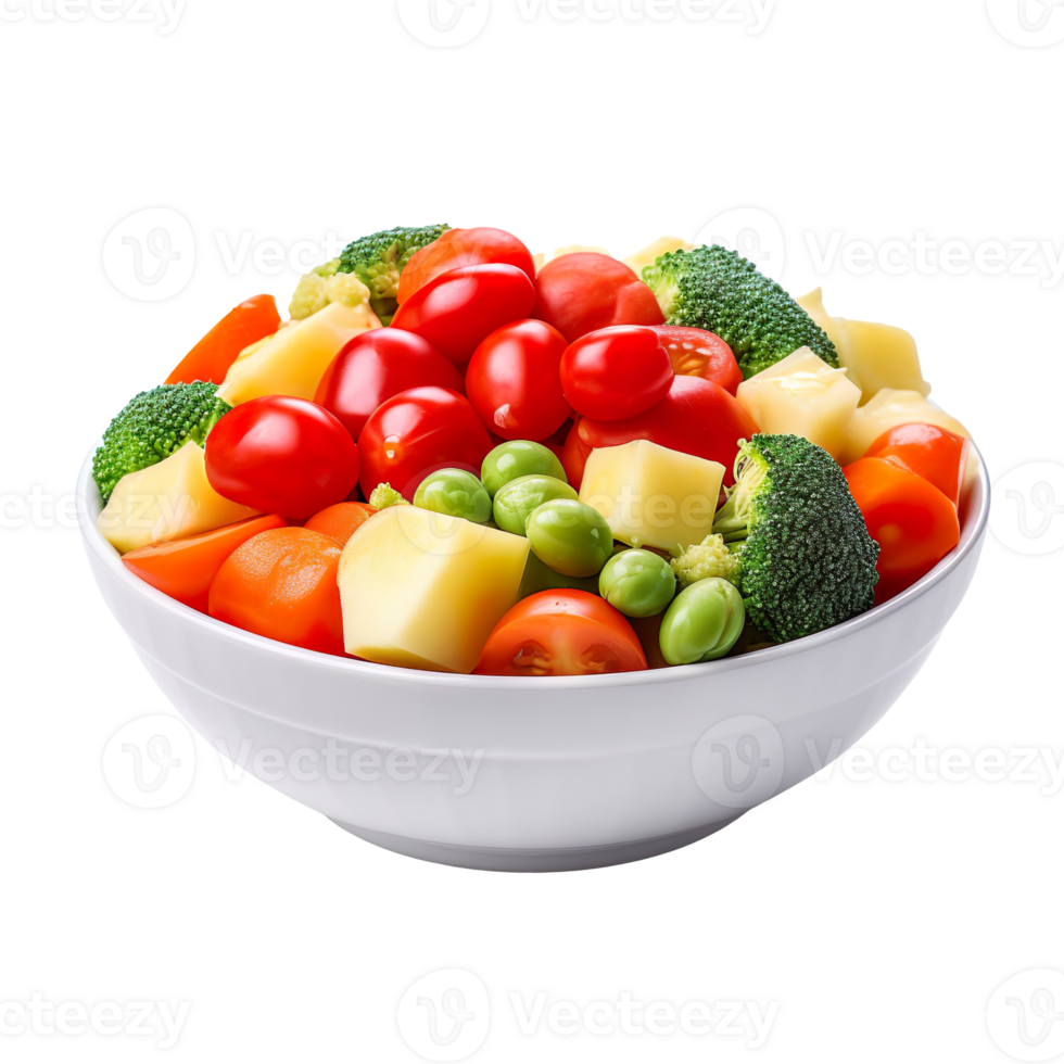 Mixed vegetables on white bowl isolated on transparent background png