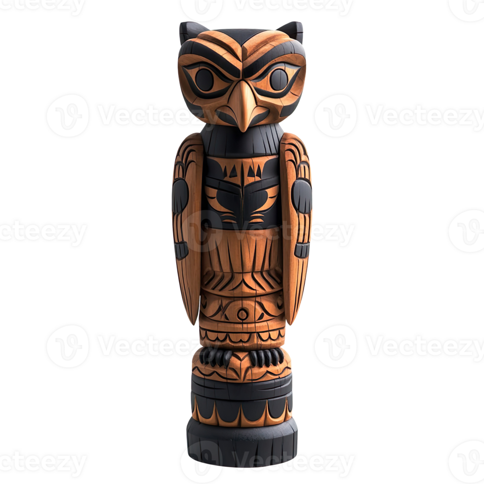 Native American wooden totem isolated on transparent background png