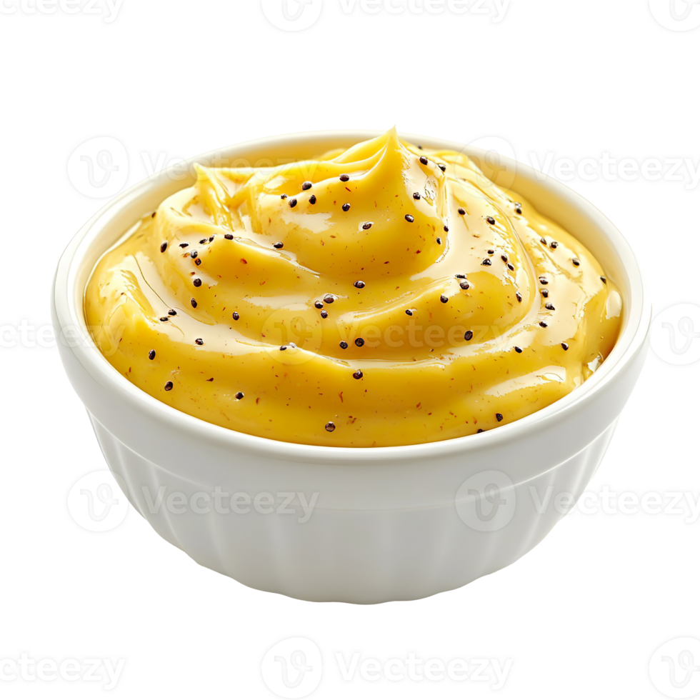 Mustard sauce in a bowl isolated on transparent background png